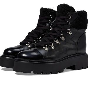 Steve Madden Women's Reyen Combat Boots Black Leather Sz 8.5 NWOB